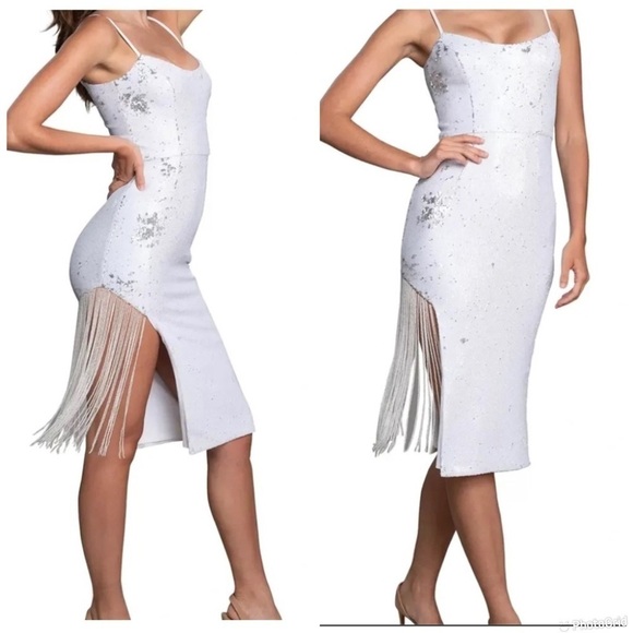 Dress The Population Rory Sequined Fringe Bodycon Dress - Picture 1 of 9